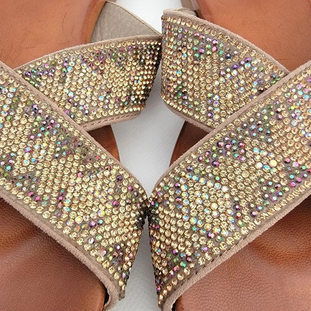 Yellowbox Sandals Bali Womens‎ 6.5 Flat Slides Metallic Rhinestone Bling Slip On - Picture 7 of 10